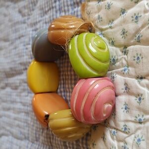 Tagua Nut Slice Bracelet Eclectic Stretchy Colorful